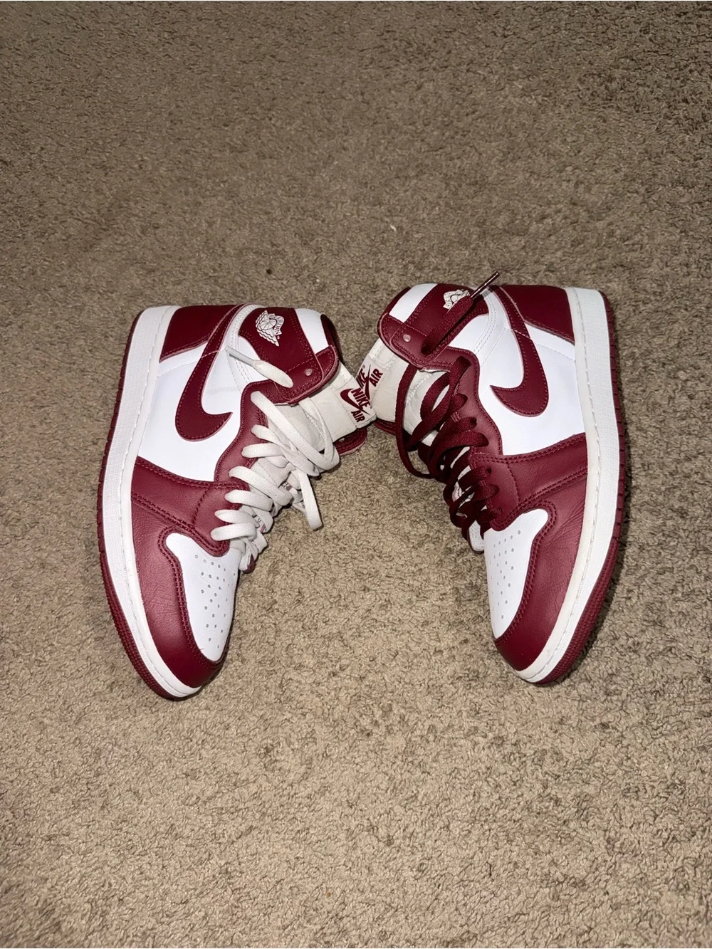 Jordan High-Top Sneakers in White and Burgundy